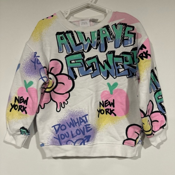 Zara Other - Zara Girls Graffiti Crewneck Sweatshirt Flower 4-5 Fits Small